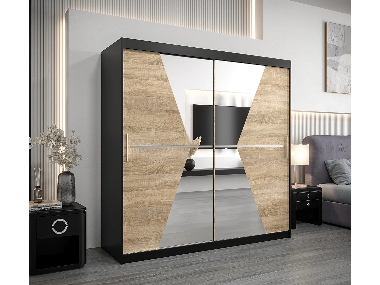 Armoire Maroko À Portes Coulissantes 200/200/62 2 portes (Noir/Sonoma)