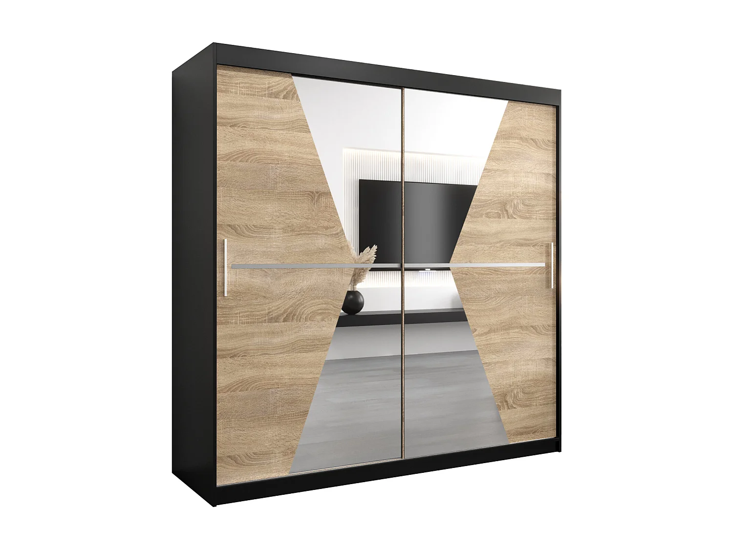 Schwebetürenschrank Maroko 200/200/62 2-Türig (Schwarz/Sonoma)