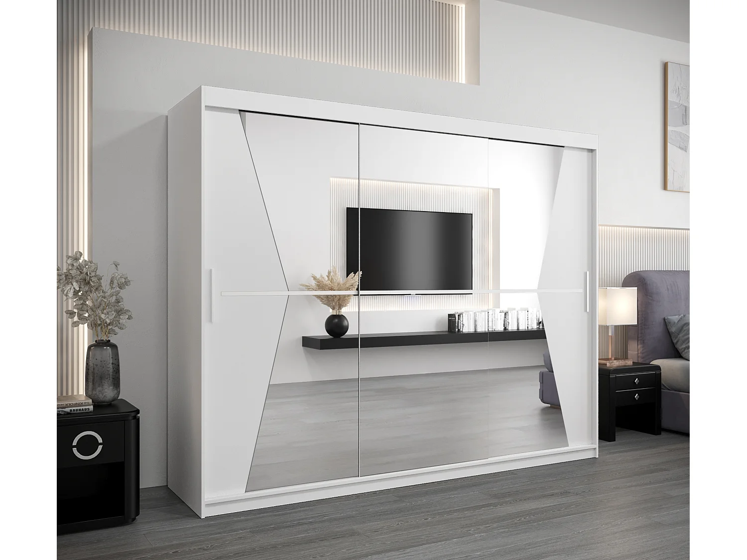 Armoire Maroko À Portes Coulissantes 200/250/62 3 Portes (Blanc/Blanc)