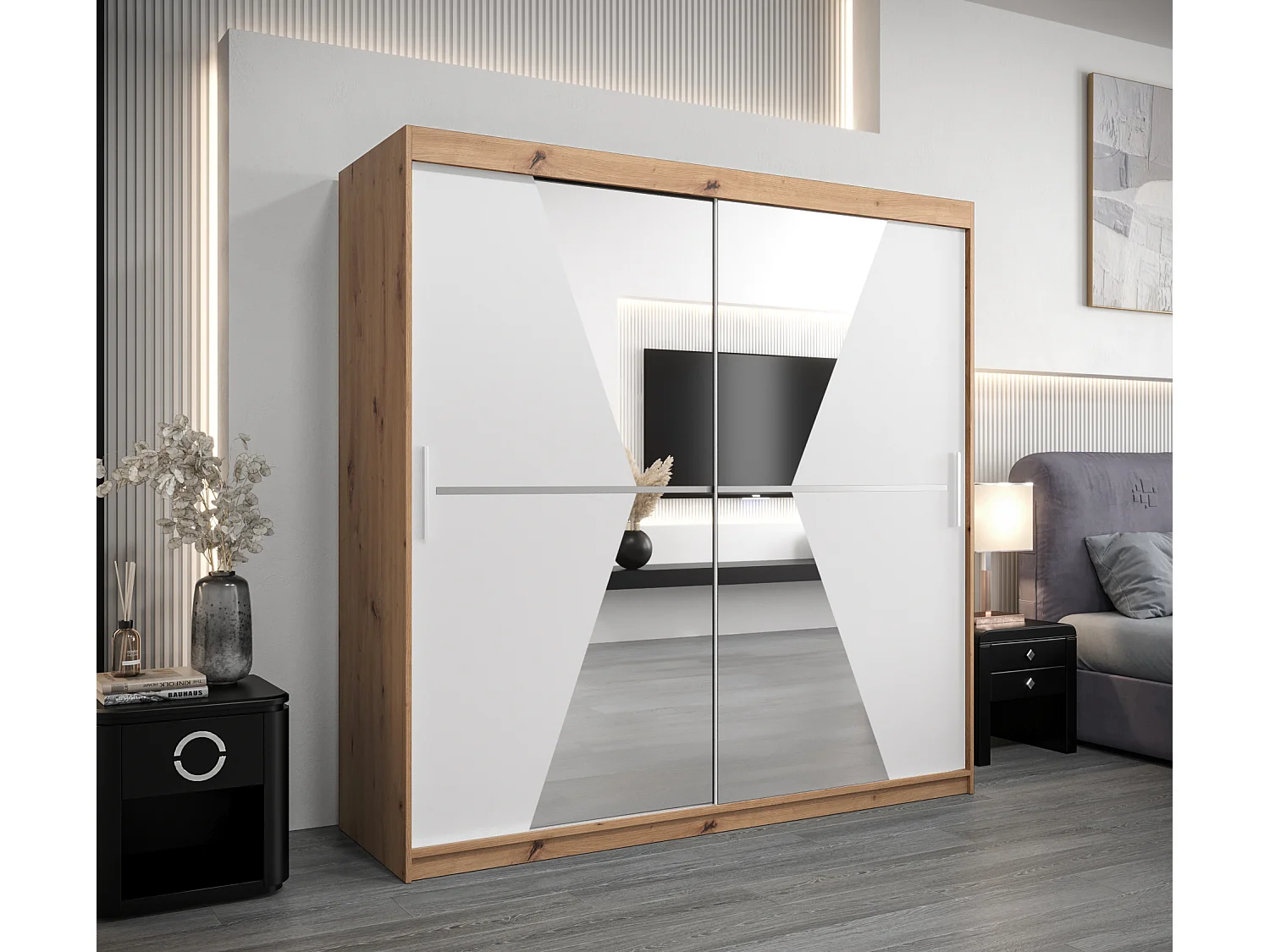 Maroko kledingkast met schuifdeuren 200/200/62 2 deuren (artisan/wit)