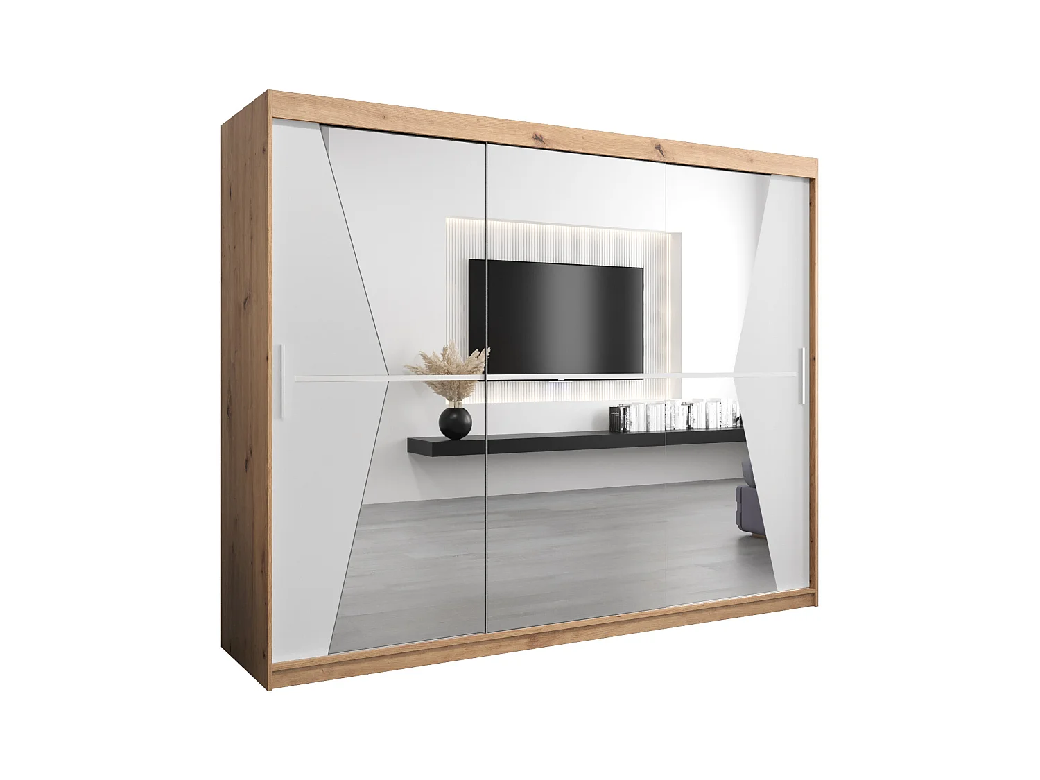 Armoire Maroko À Portes Coulissantes 200/250/62 3 Portes (Artisan/Blanc)