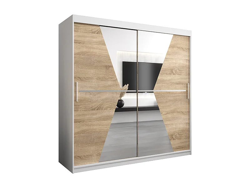 Schwebetürenschrank Maroko 200/200/62 2-Türig (Weiß/Sonoma)