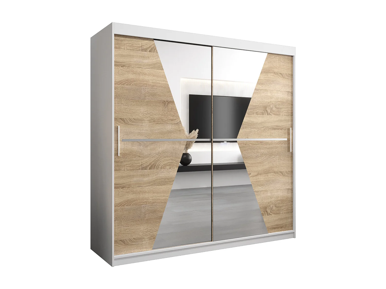 Schwebetürenschrank Maroko 200/200/62 2-Türig (Weiß/Sonoma)