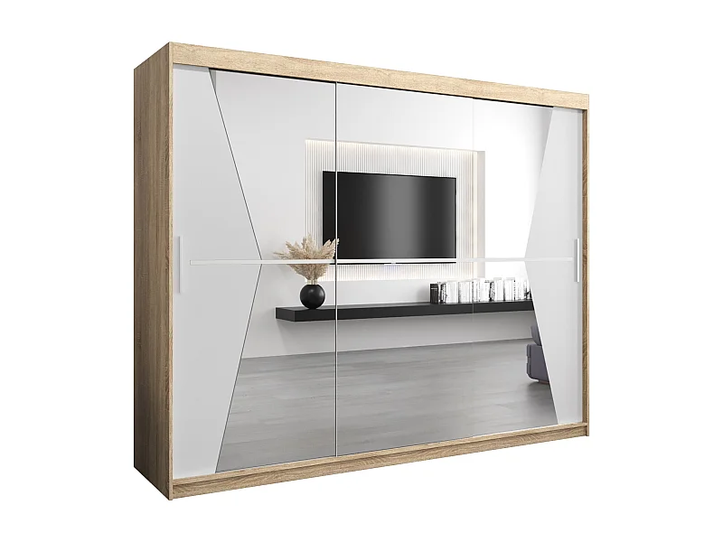 Schwebetürenschrank Maroko 200/250/62 2-Türig (Sonoma/Weiß)