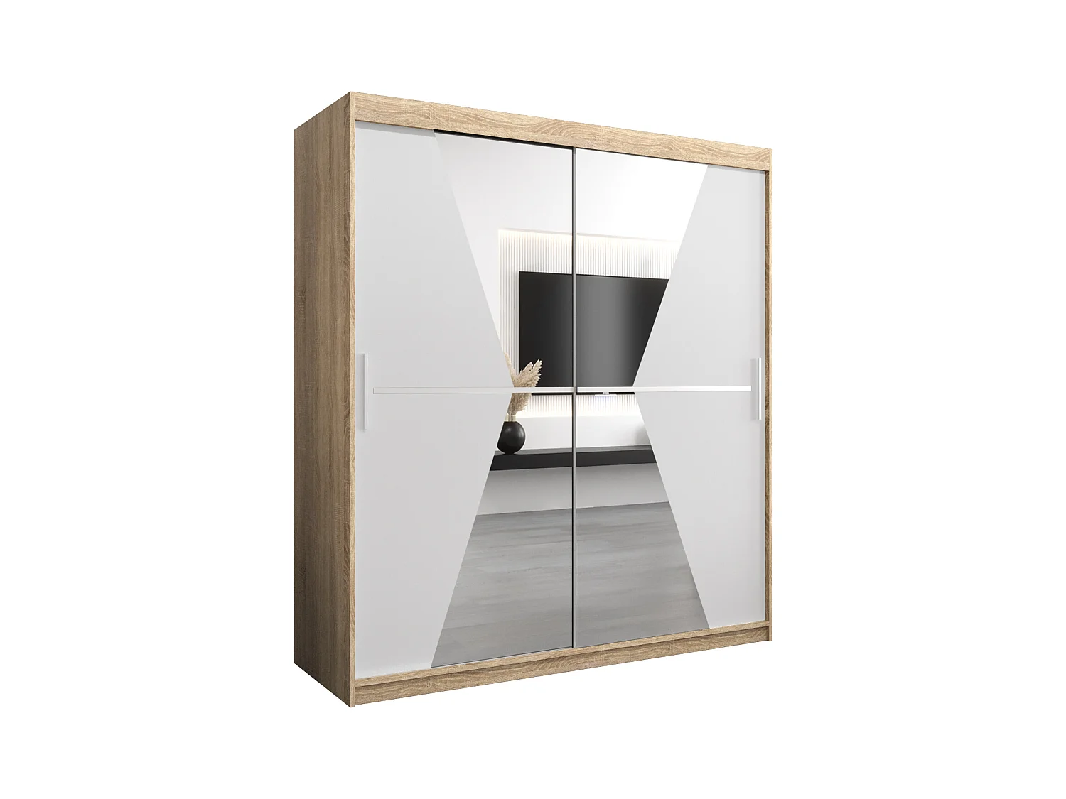 Schwebetürenschrank Maroko 200/180/62 2-Türig (Sonoma/Weiß)