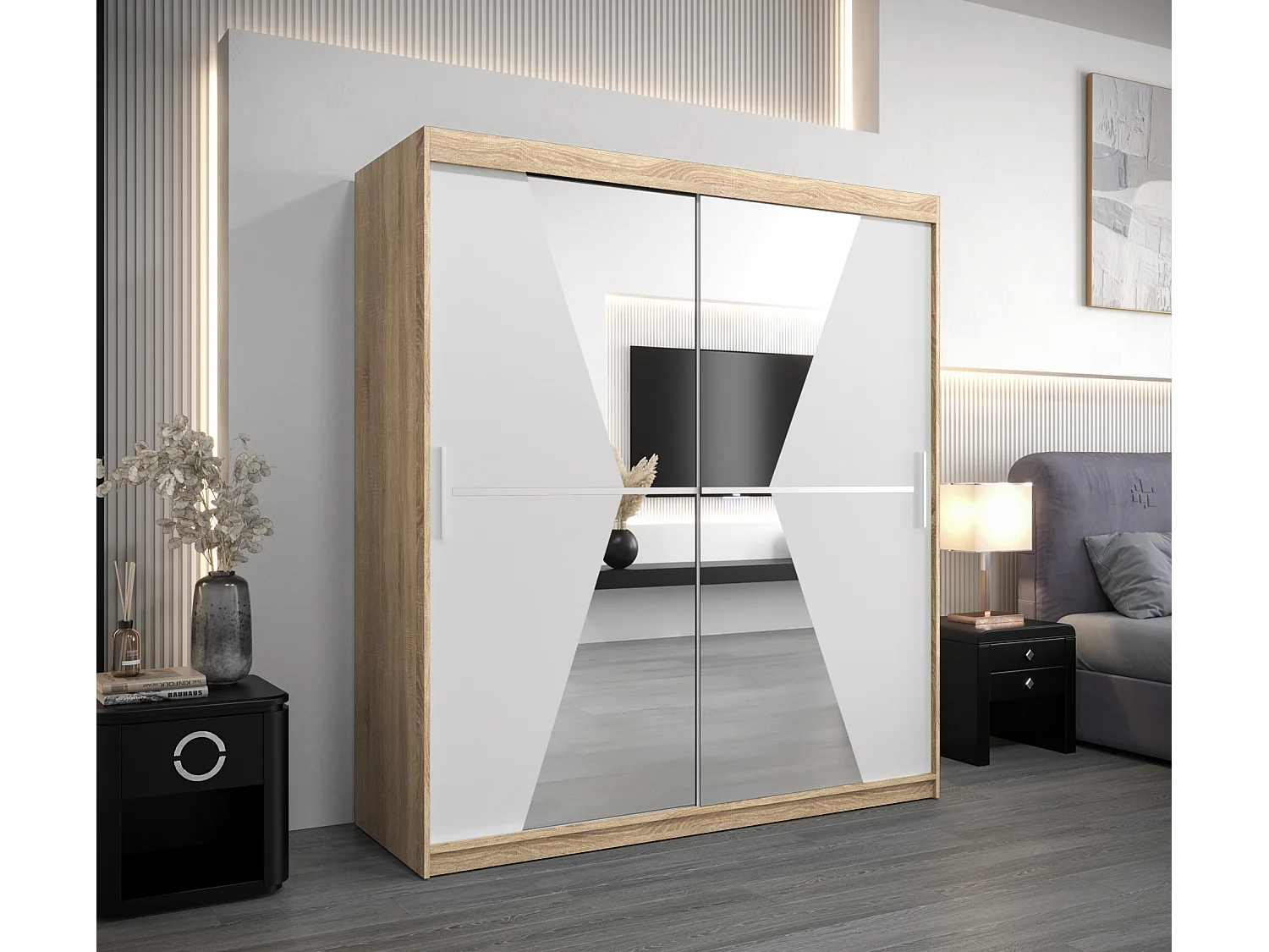 Armoire Maroko À Portes Coulissantes 200/180/62 2 portes (Sonoma/Blanc)