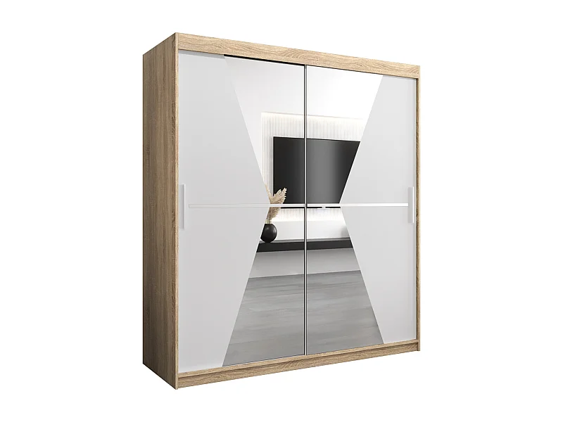 Schwebetürenschrank Maroko 200/180/62 2-Türig (Sonoma/Weiß)