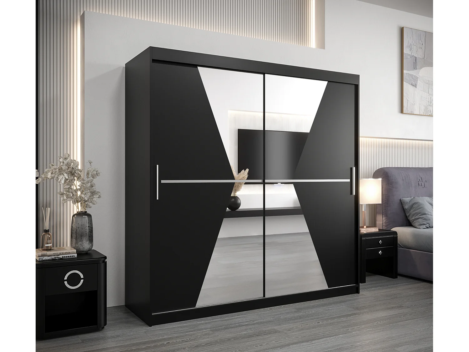 Armoire Maroko À Portes Coulissantes 200/200/62 2 portes (Noir/Noir)