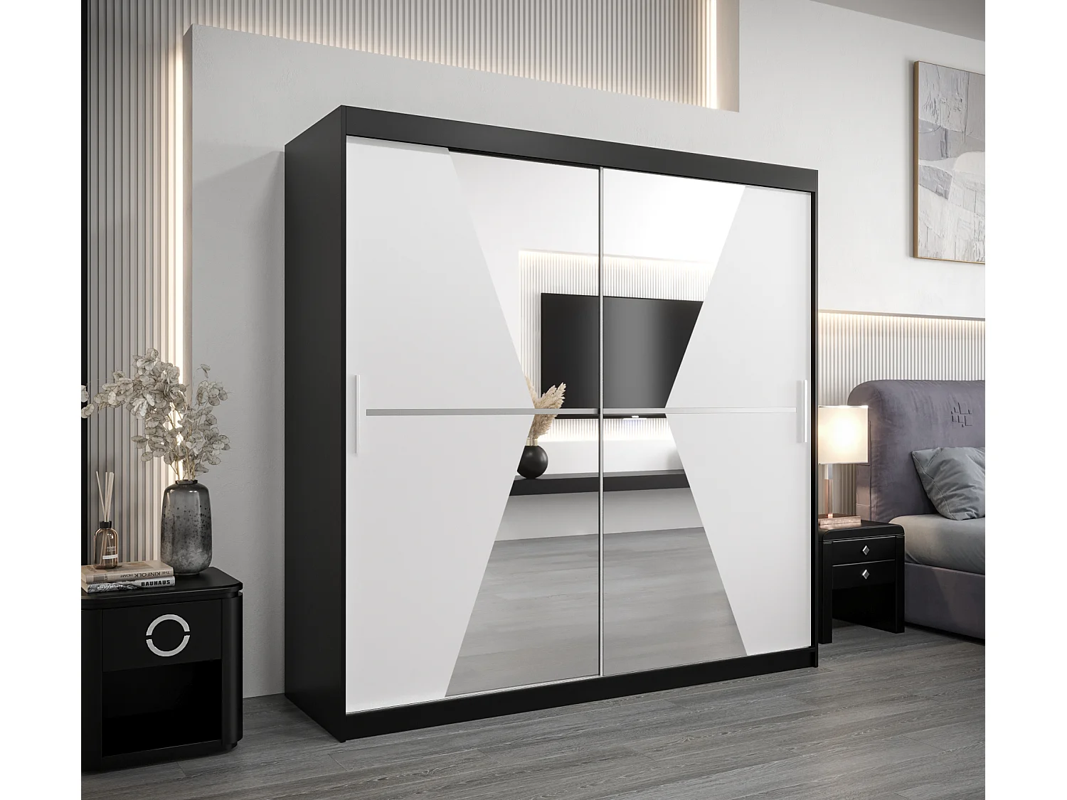 Maroko kledingkast met schuifdeuren 200/200/62 2 deuren (zwart/wit)