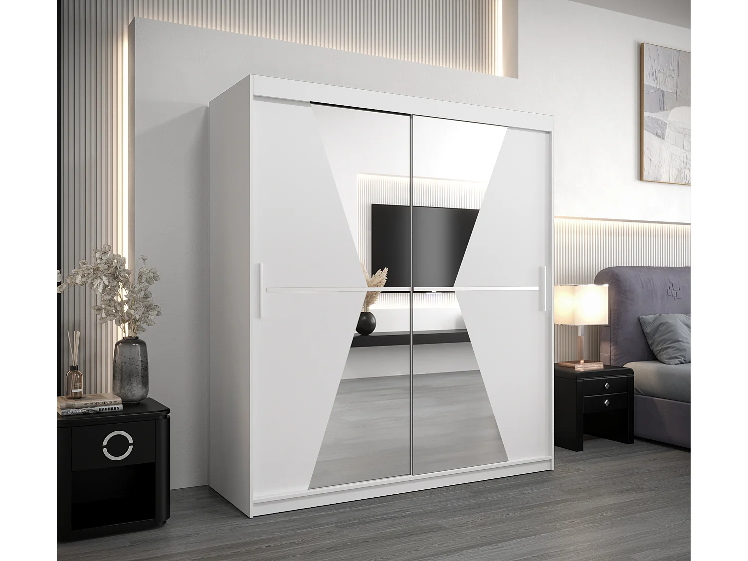 Armoire Maroko À Portes Coulissantes 200/180/62 2 portes (Blanc/Blanc)