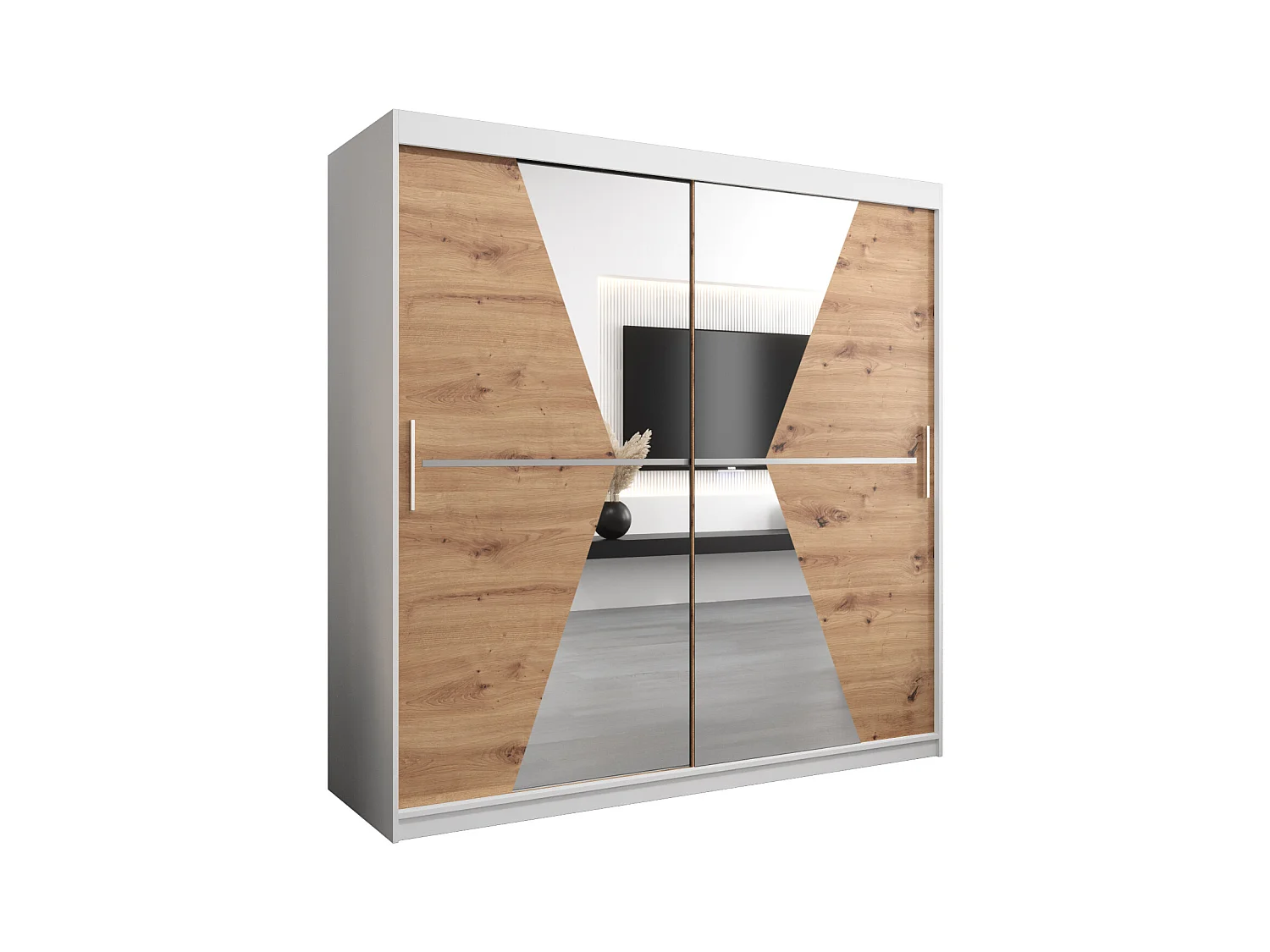Schwebetürenschrank Maroko 200/200/62 2-Türig (Weiß/Artisan)