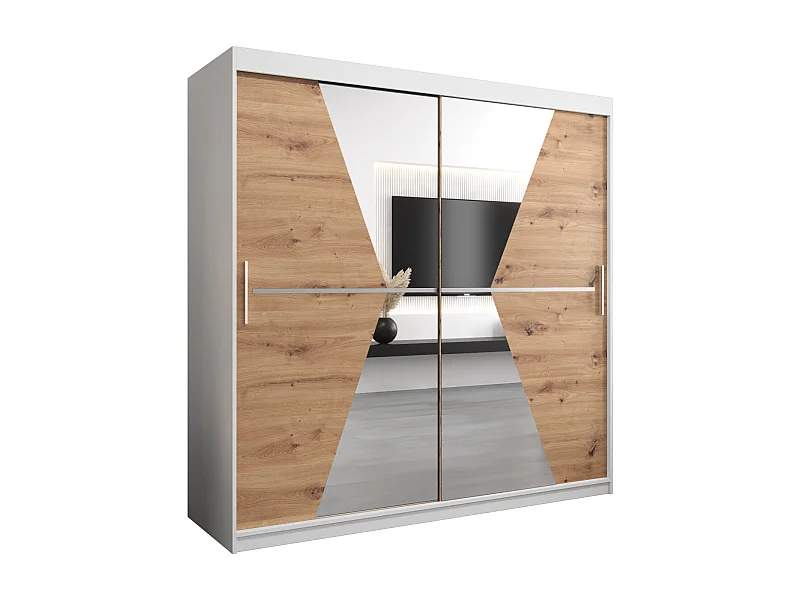 Schwebetürenschrank Maroko 200/200/62 2-Türig (Weiß/Artisan)