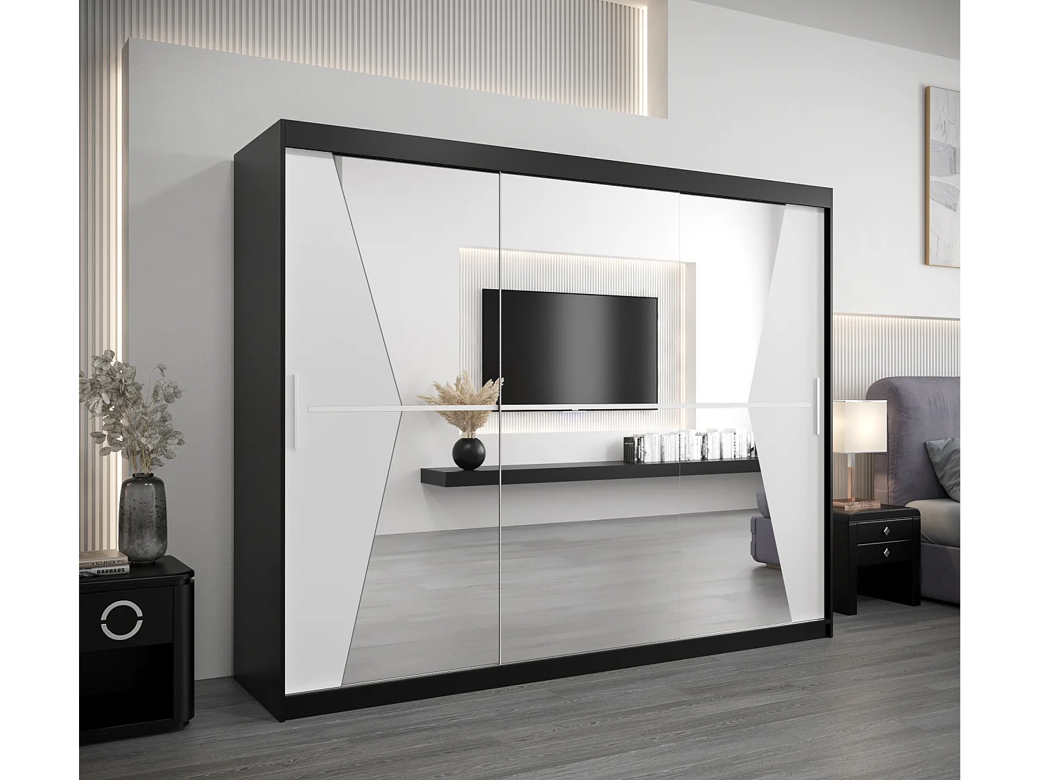 Maroko kledingkast met schuifdeuren 200/250/62 3 deuren (zwart/wit)