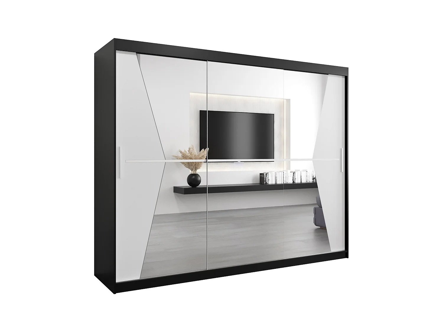 Armoire Maroko À Portes Coulissantes 200/250/62 3 Portes (Noir/Blanc)