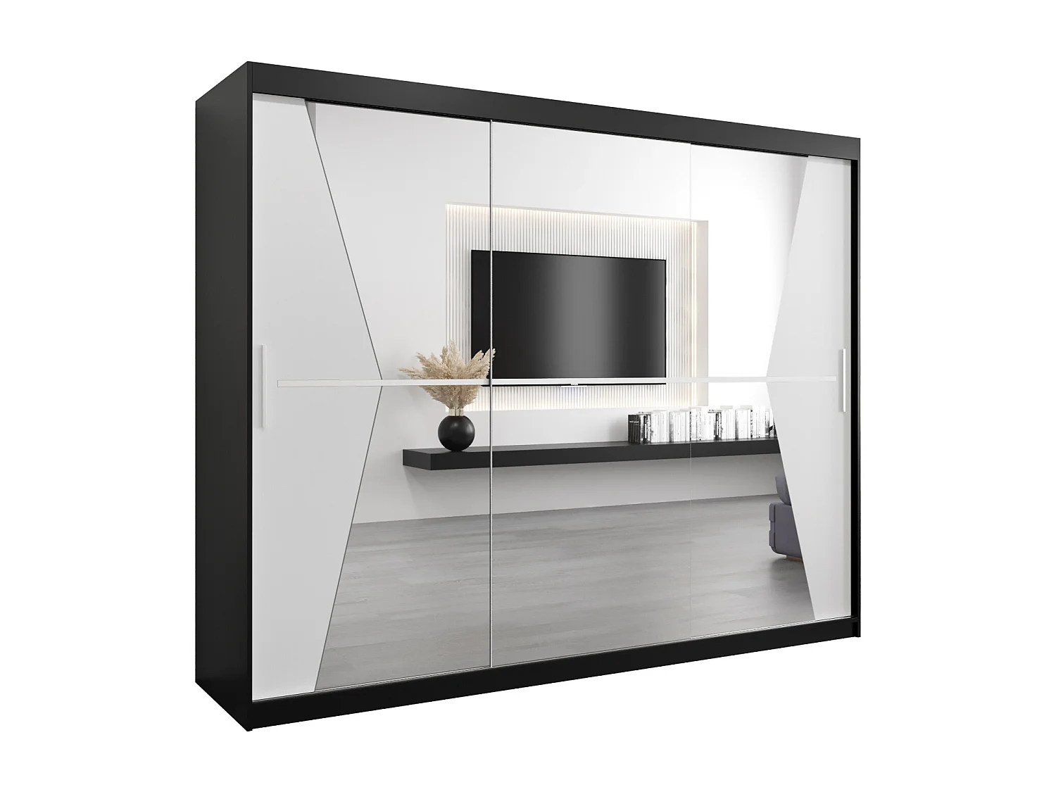 Maroko kledingkast met schuifdeuren 200/250/62 3 deuren (zwart/wit)