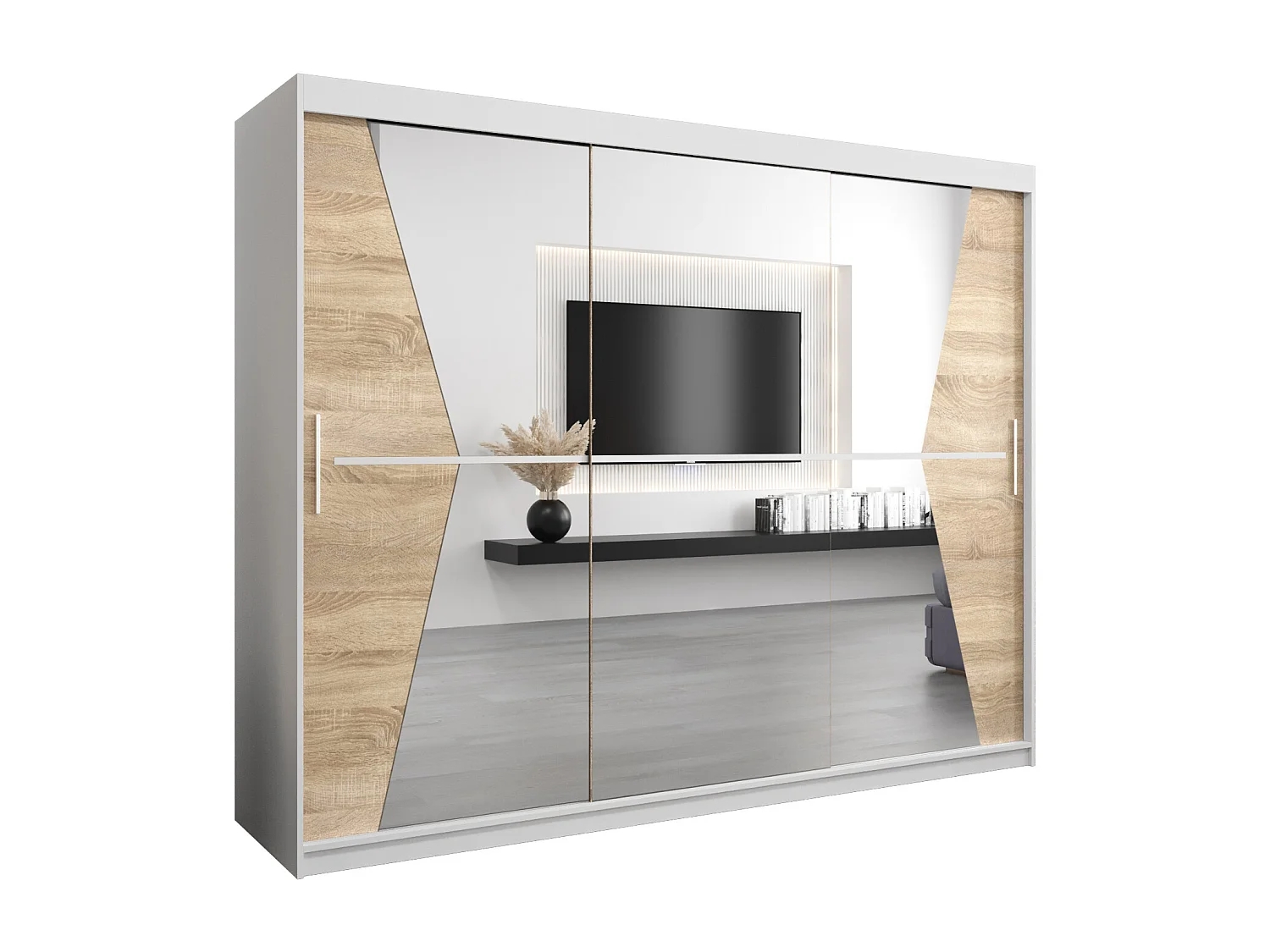 Armoire Maroko À Portes Coulissantes 200/250/62 3 Portes (Blanc/Sonoma)