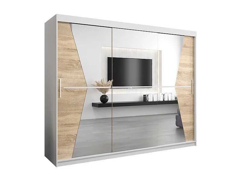 Armadio Maroko ad ante scorrevoli 200/250/62 3 porte (bianco/sonoma)