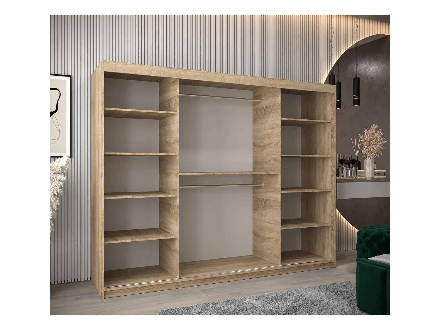 Schwebetürenschrank Maroko 200/250/62 2-Türig (Sonoma/Schwarz)