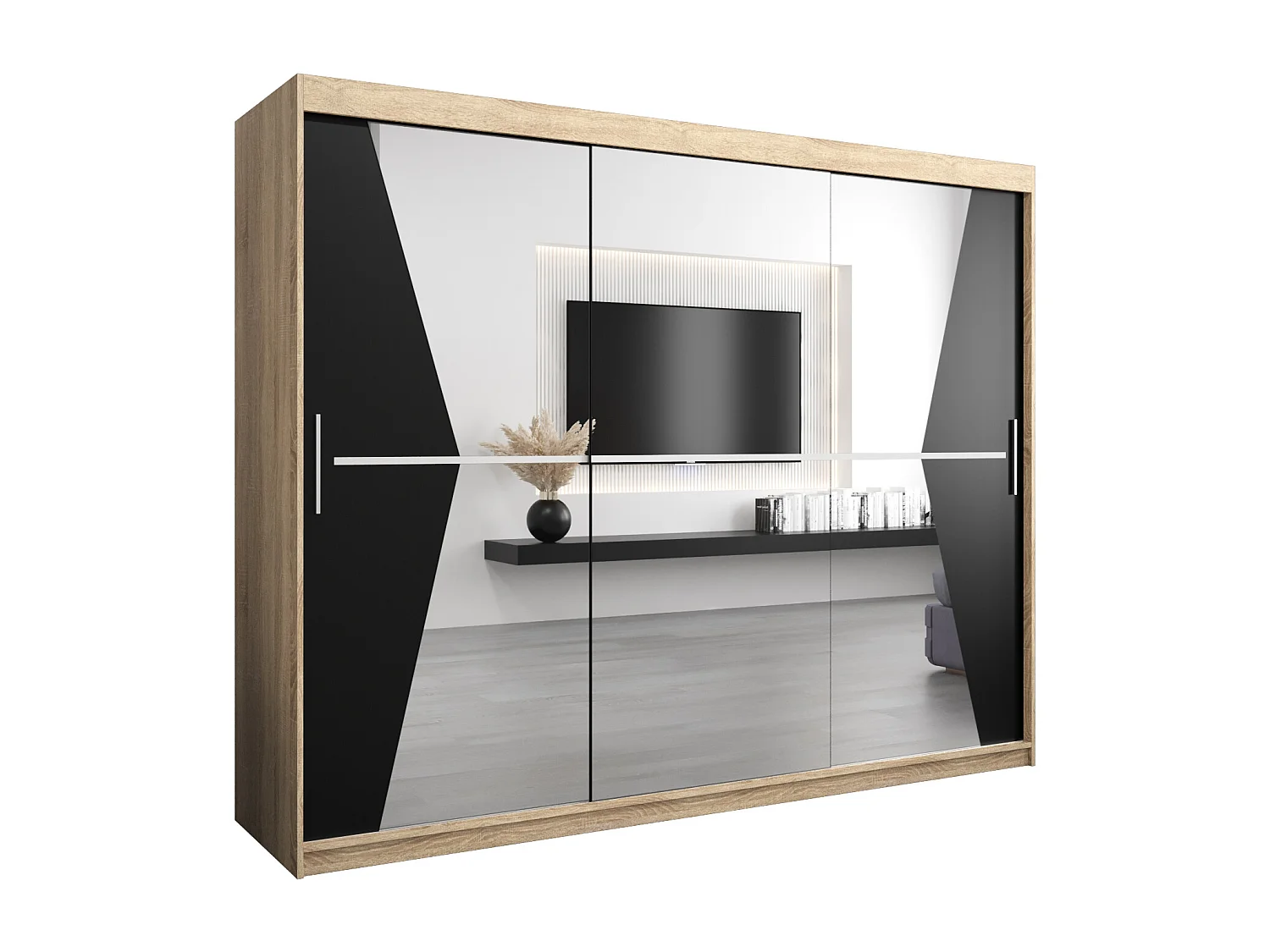 Armadio Maroko ad ante scorrevoli 200/250/62 3 porte (sonoma/nero)