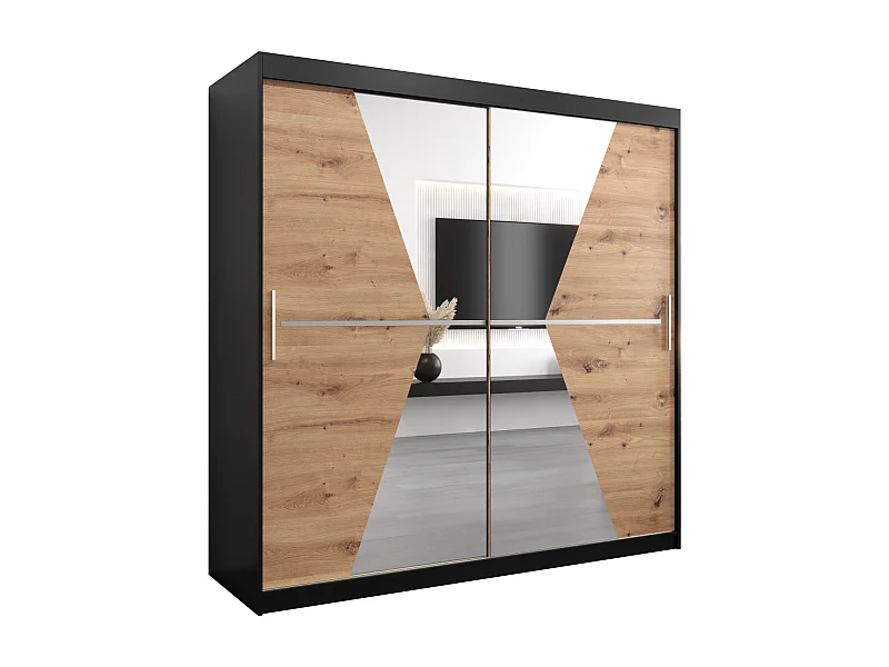 Schwebetürenschrank Maroko 200/200/62 2-Türig (Schwarz/Artisan)