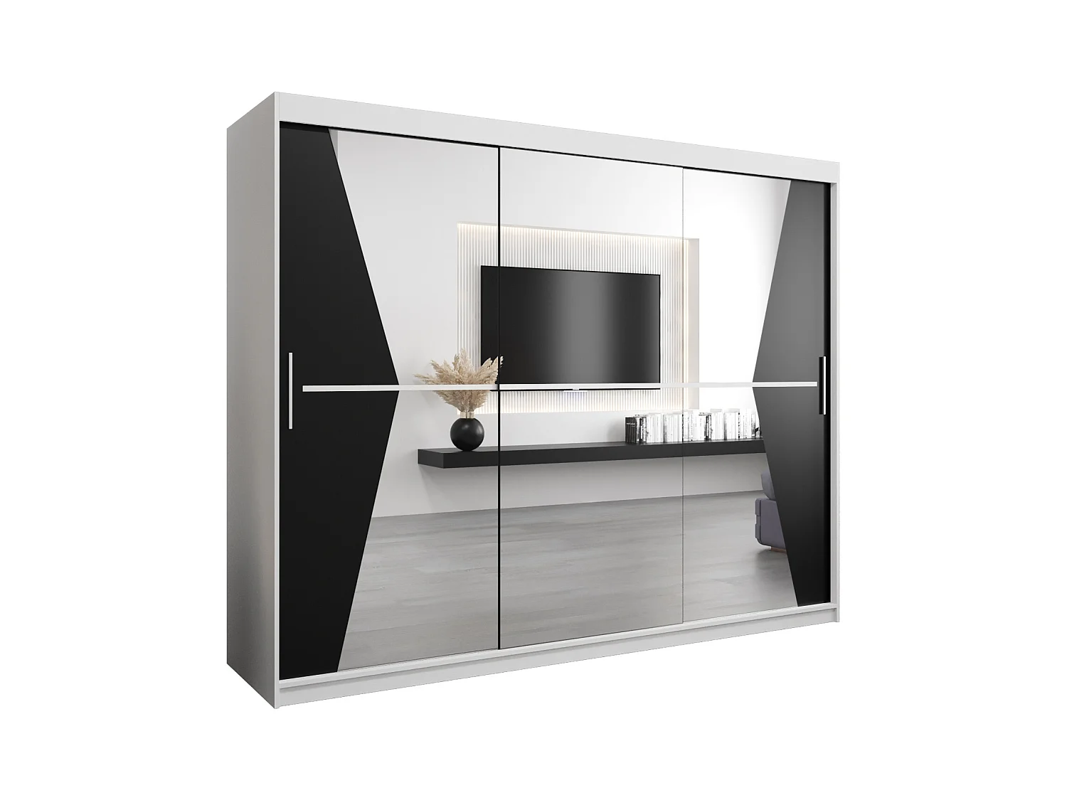 Armoire Maroko À Portes Coulissantes 200/250/62 3 Portes (Blanc/Noir)