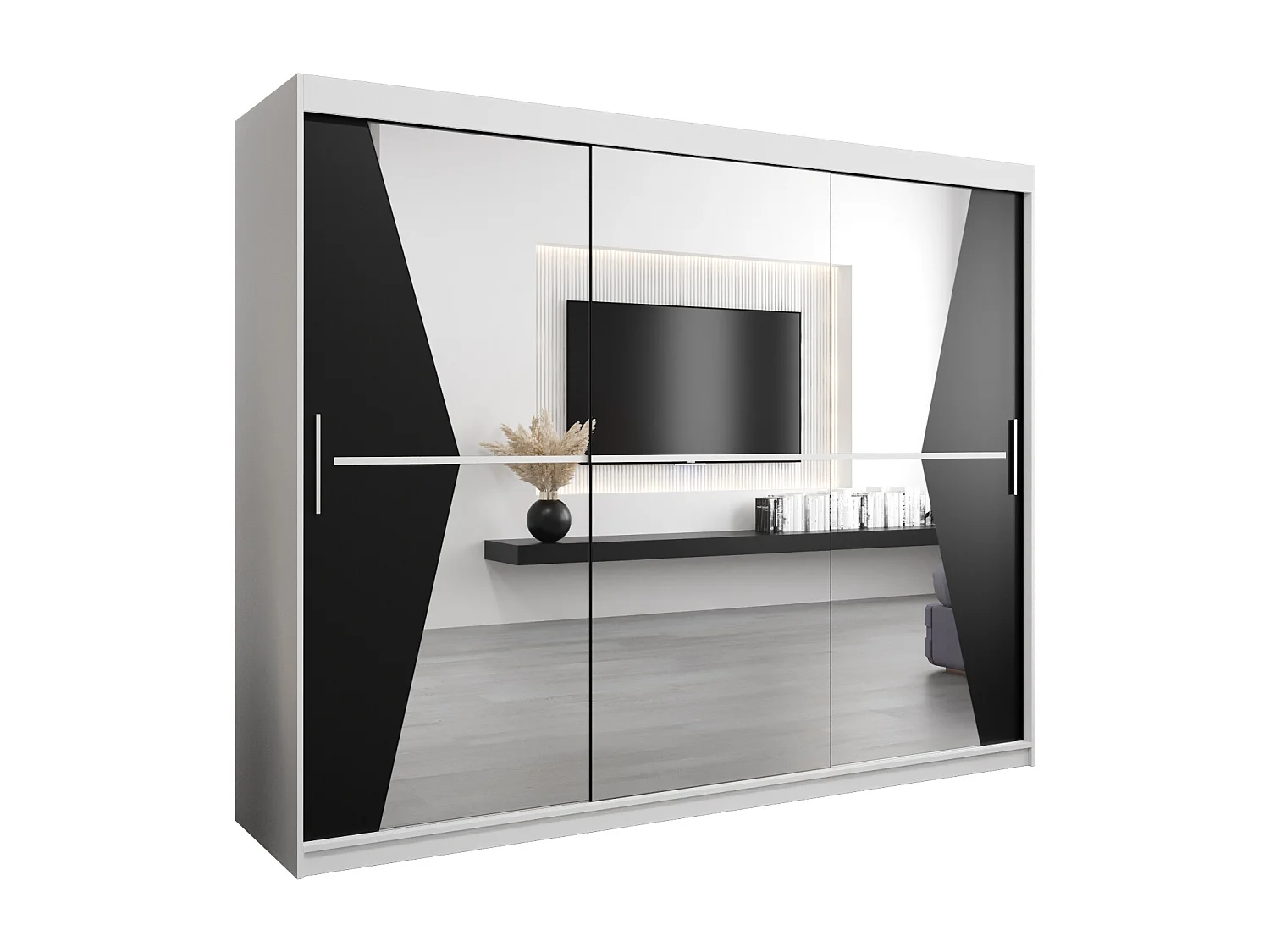 Armoire Maroko À Portes Coulissantes 200/250/62 3 Portes (Blanc/Noir)