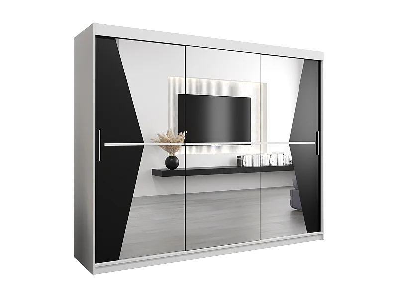 Schwebetürenschrank Maroko 200/250/62 2-Türig (Weiß/Schwarz)