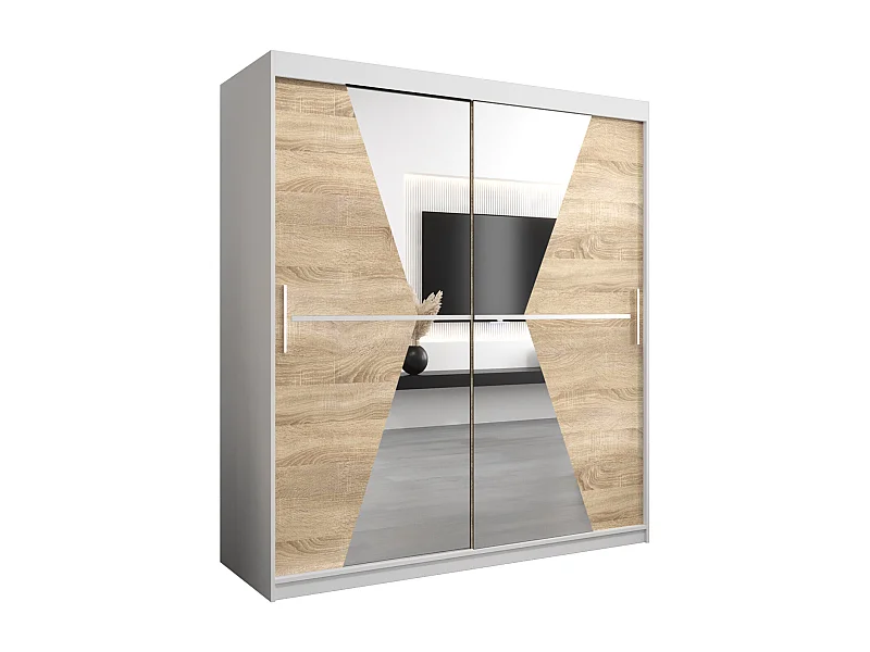 Schwebetürenschrank Maroko 200/180/62 2-Türig (Weiß/Sonoma)