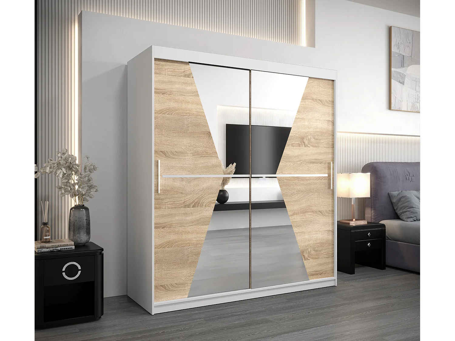 Armoire Maroko À Portes Coulissantes 200/180/62 2 portes (Blanc/Sonoma)