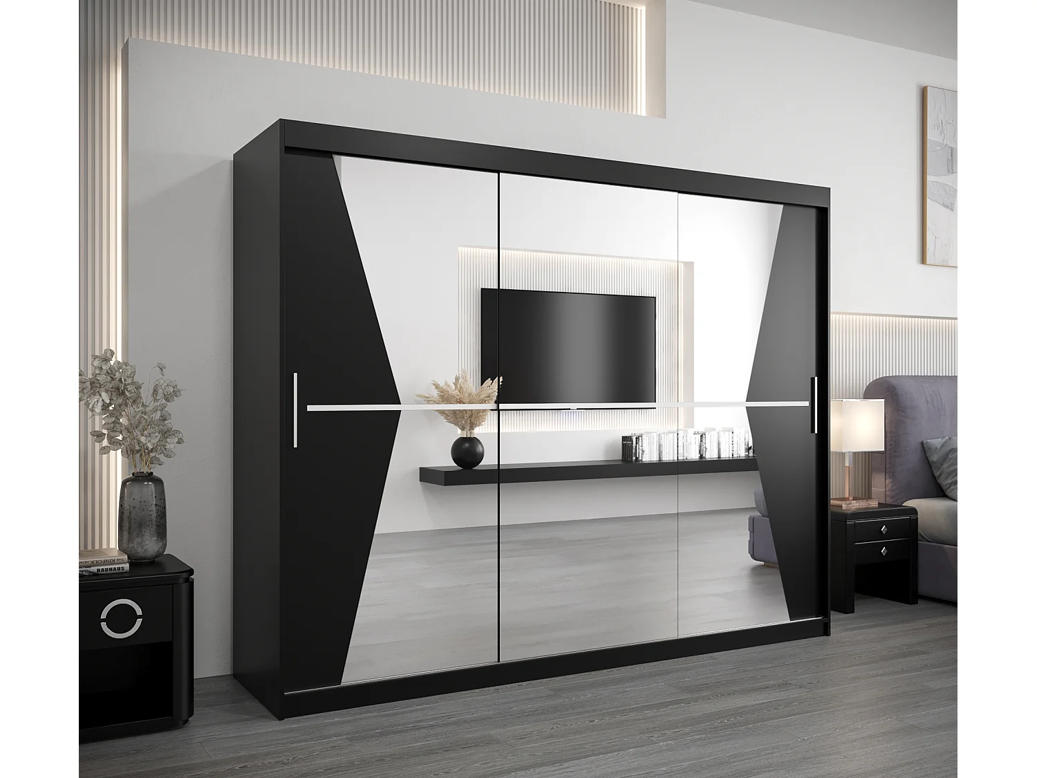 Armadio Maroko ad ante scorrevoli 200/250/62 3 porte (nero/nero)