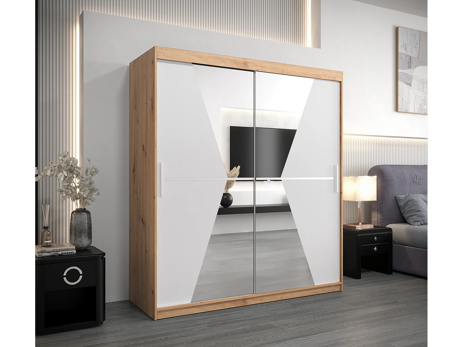 Armoire Maroko À Portes Coulissantes 200/180/62 2 portes (Artisan/Blanc)