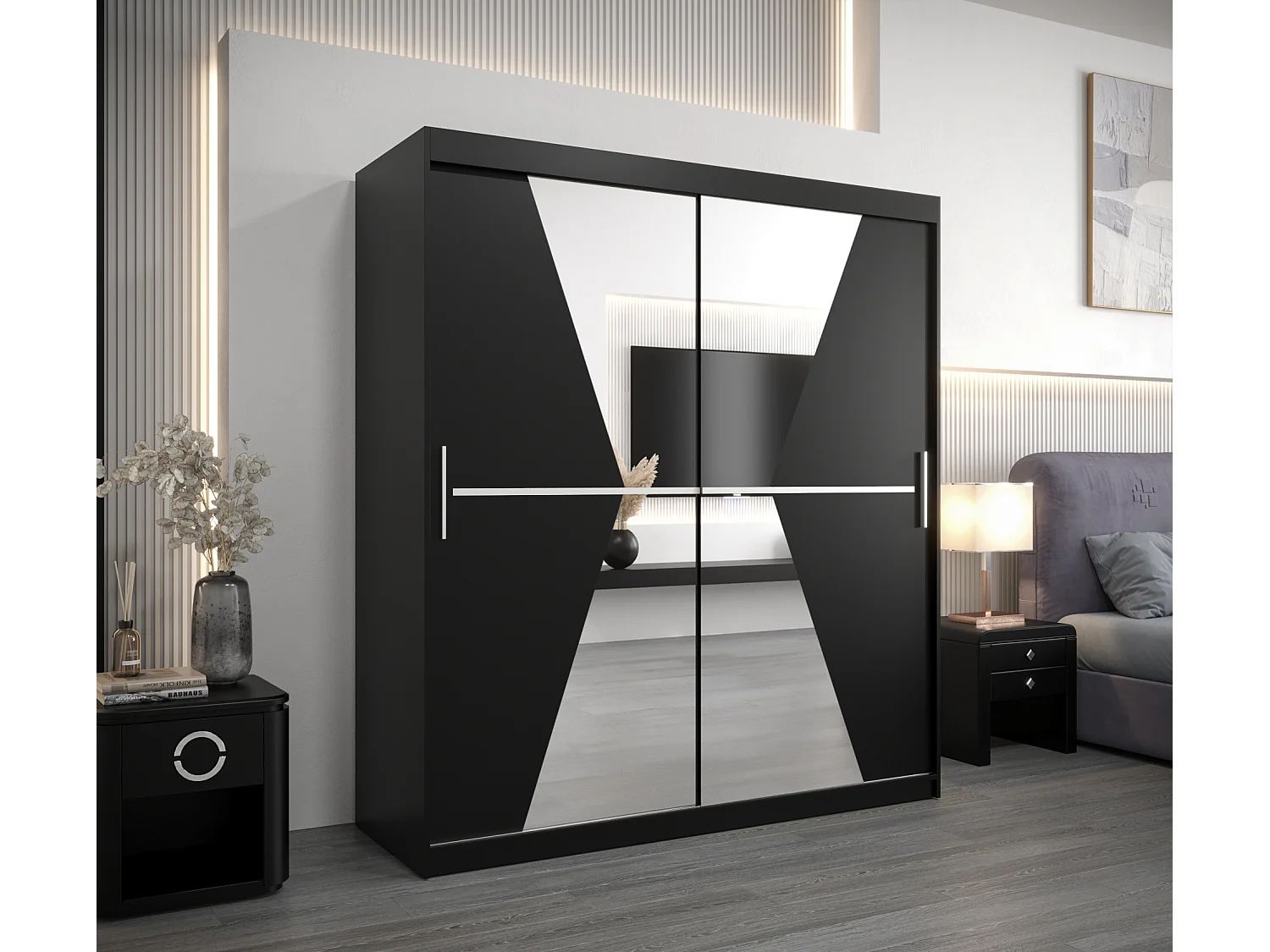 Armoire Maroko À Portes Coulissantes 200/180/62 2 portes (Noir/Noir)