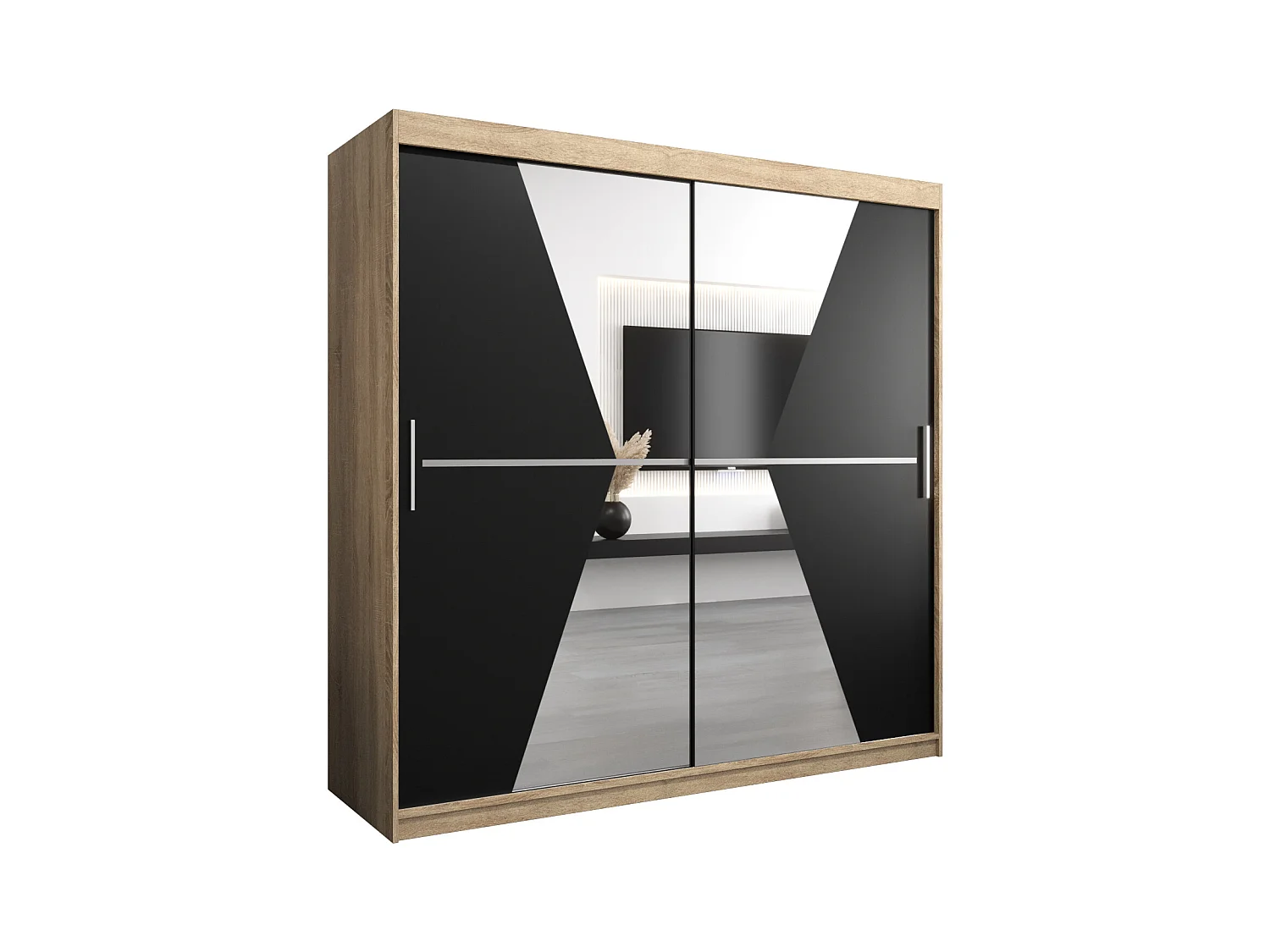 Schwebetürenschrank Maroko 200/200/62 2-Türig (Sonoma/Schwarz)