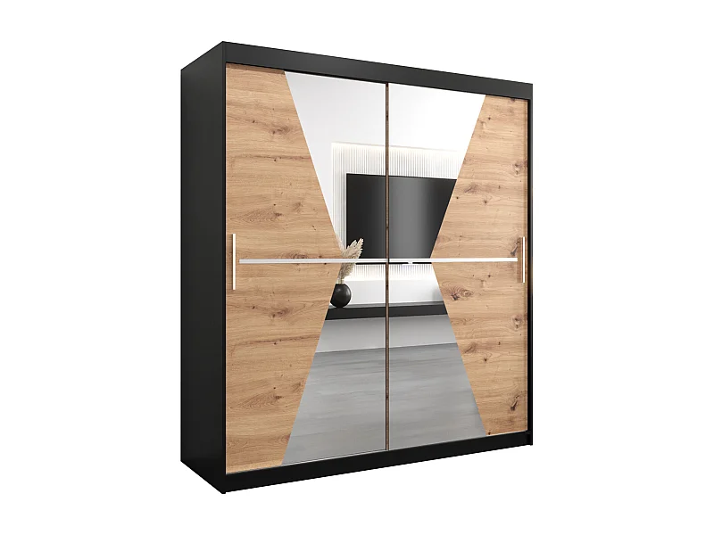 Schwebetürenschrank Maroko 200/180/62 2-Türig (Schwarz/Artisan)