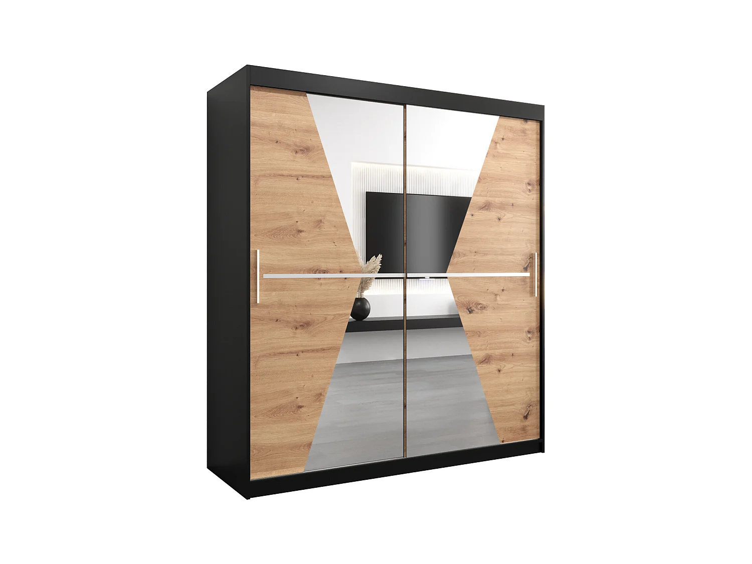 Armoire Maroko À Portes Coulissantes 200/180/62 2 portes (Noir/Artisan)