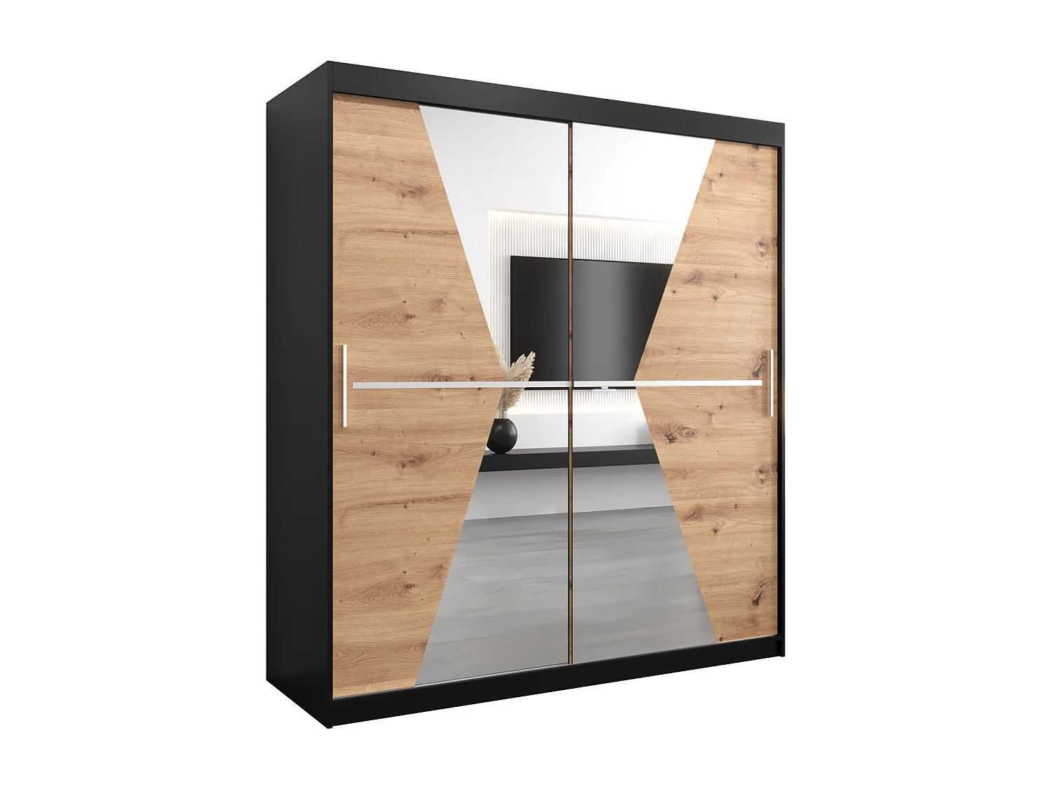 Armoire Maroko À Portes Coulissantes 200/180/62 2 portes (Noir/Artisan)