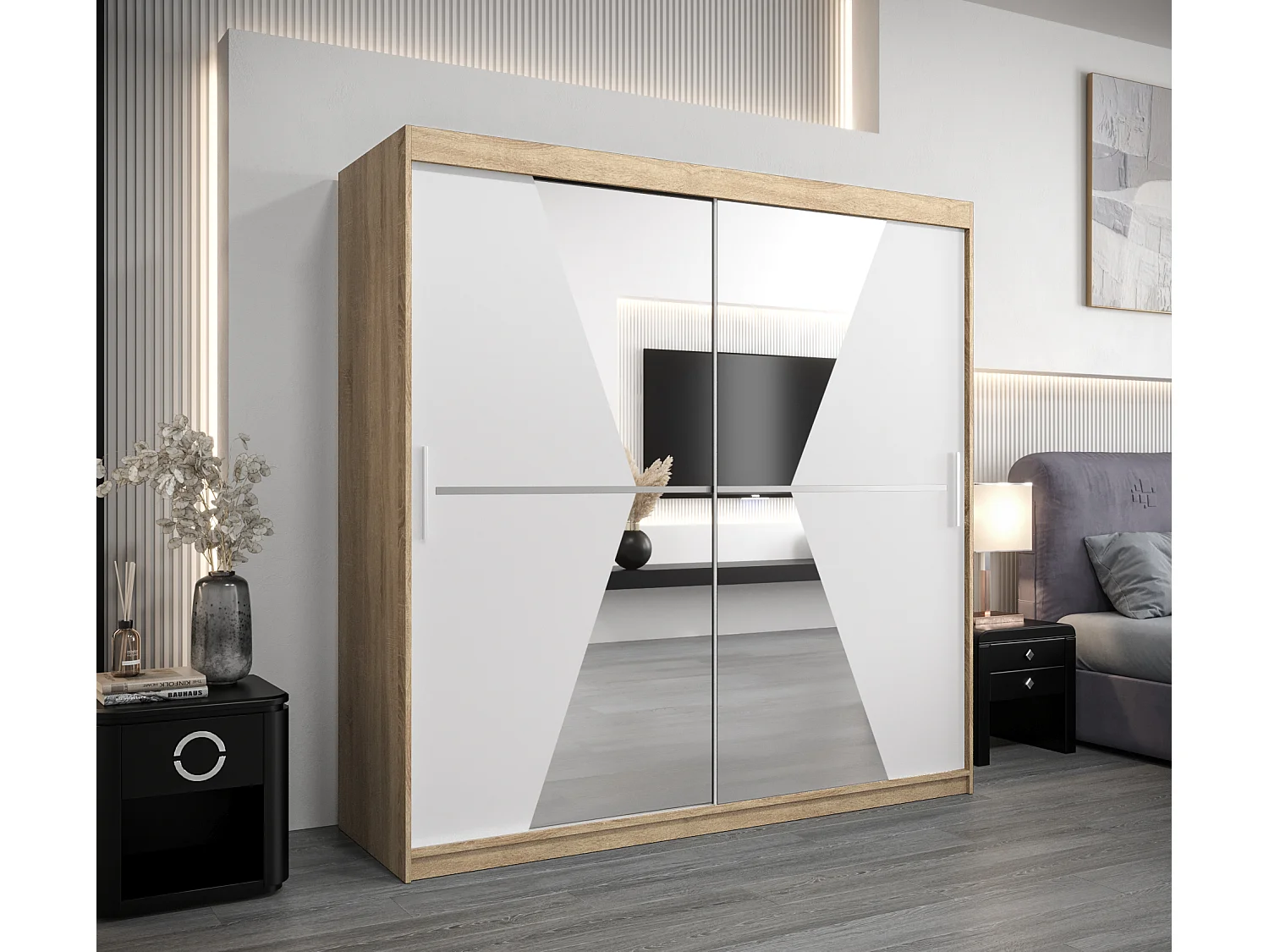 Armadio Maroko ad ante scorrevoli 200/200/62 2 porte (sonoma/bianco)