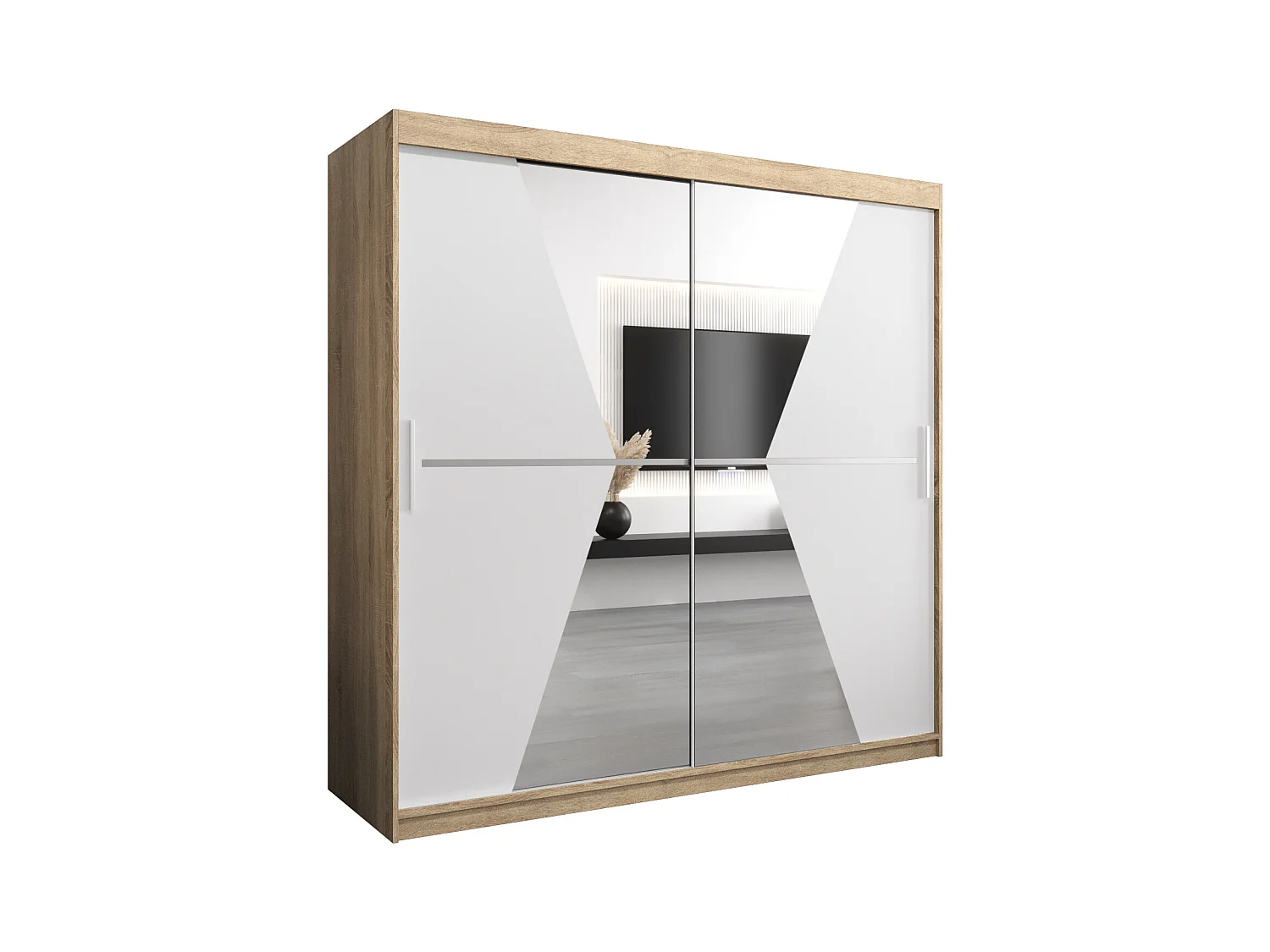 Schwebetürenschrank Maroko 200/200/62 2-Türig (Sonoma/Weiß)