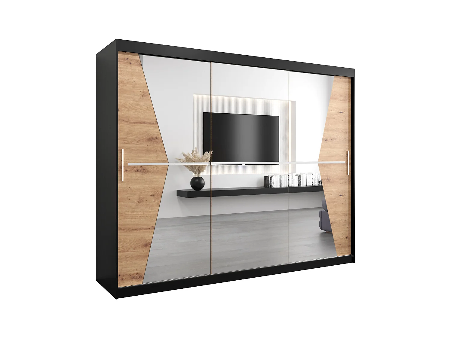 Armoire Maroko À Portes Coulissantes 200/250/62 3 Portes (Noir/Artisan)