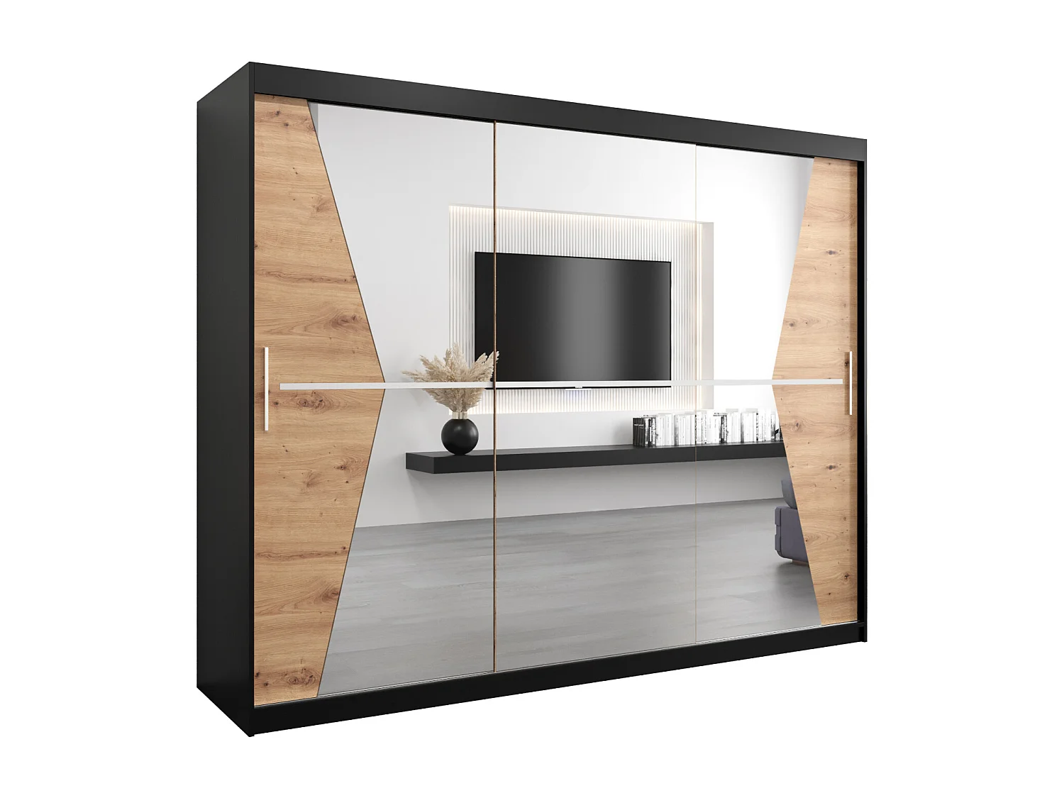 Armoire Maroko À Portes Coulissantes 200/250/62 3 Portes (Noir/Artisan)