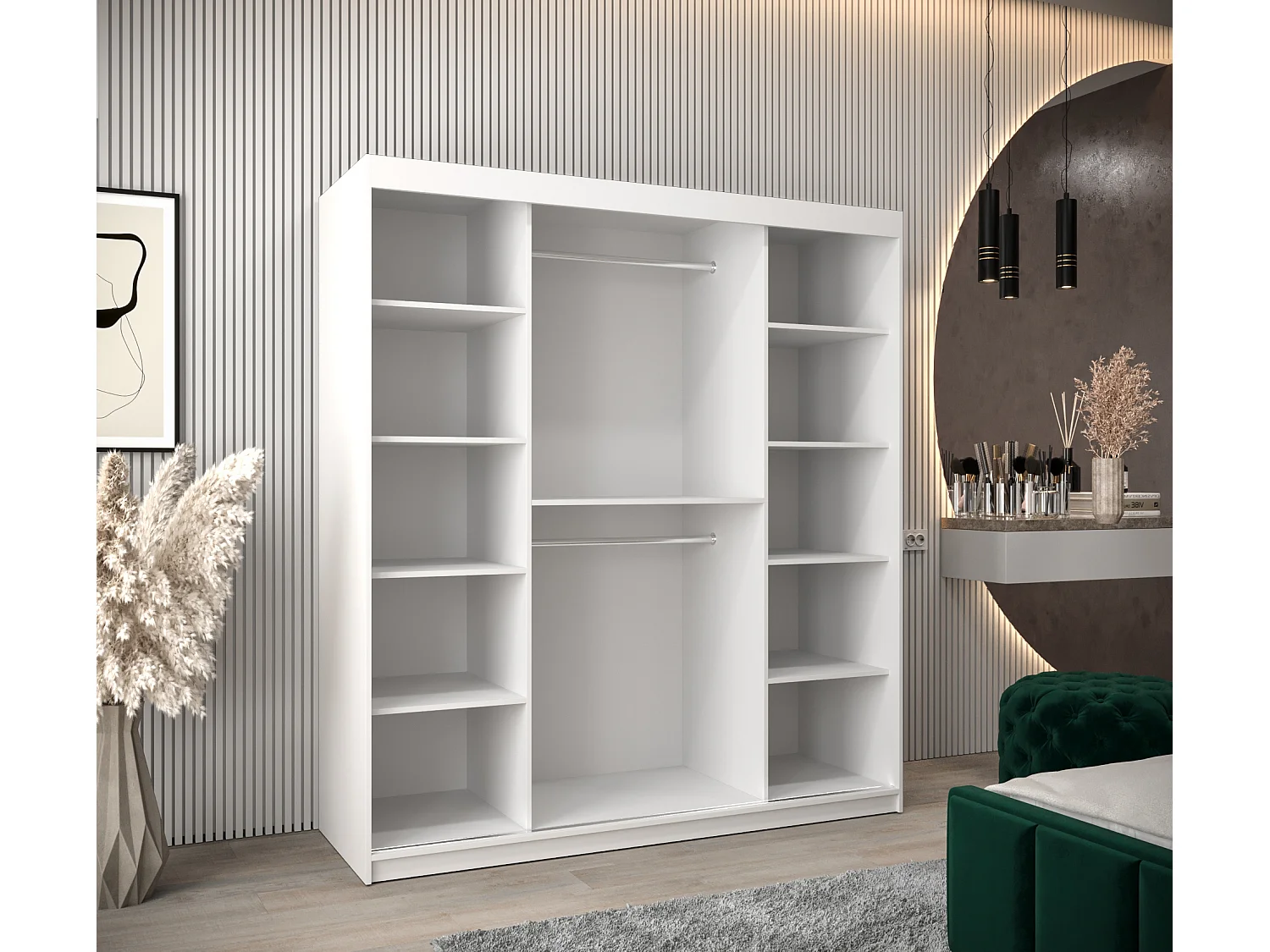 Armoire Maroko À Portes Coulissantes 200/180/62 2 portes (Blanc/Noir)