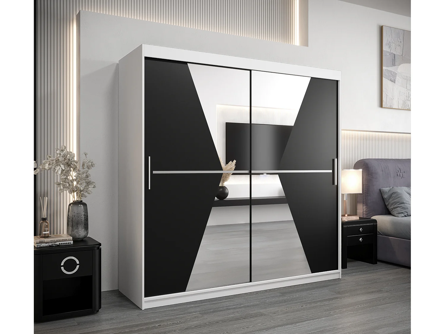 Armadio Maroko ad ante scorrevoli 200/200/62 2 porte (bianco/nero)