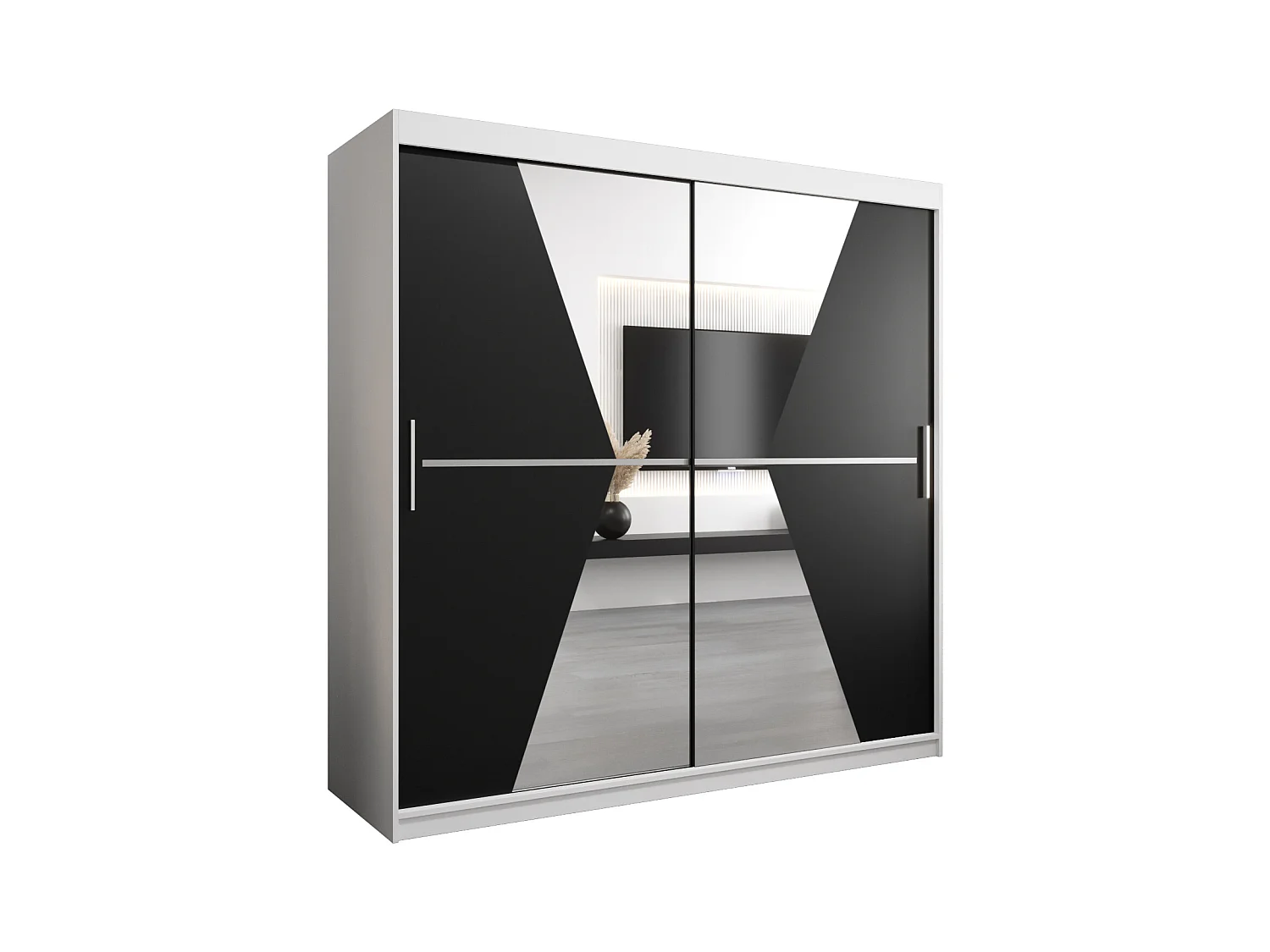 Schwebetürenschrank Maroko 200/200/62 2-Türig (Weiß/Schwarz)