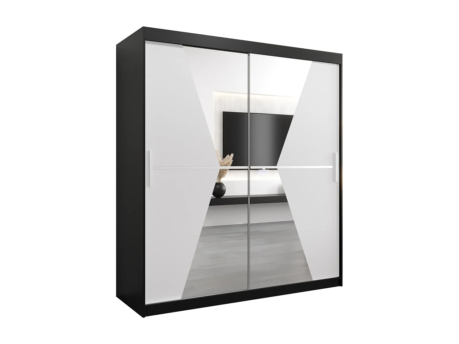 Armadio Maroko ad ante scorrevoli 200/180/62 2 porte (nero/bianco)