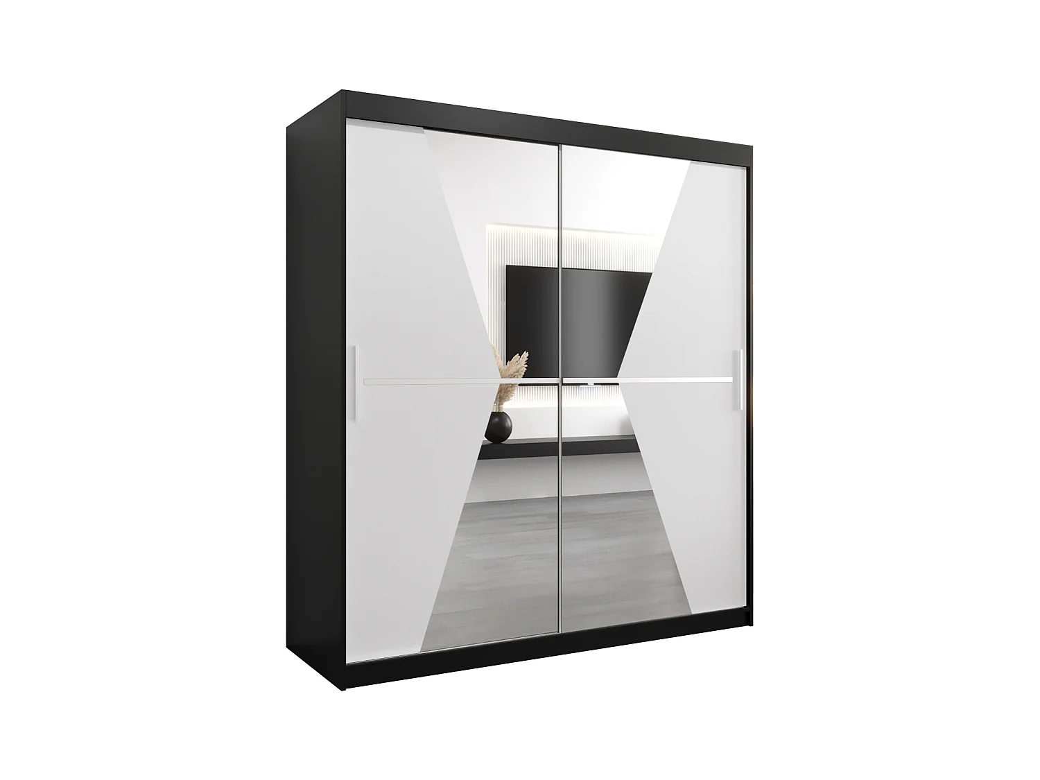 Armoire Maroko À Portes Coulissantes 200/180/62 2 portes (Noir/Blanc)
