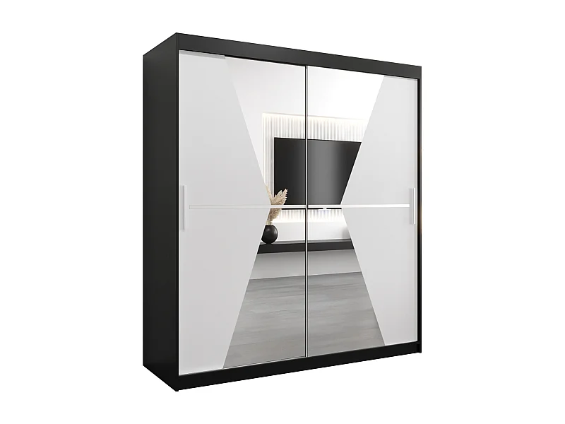 Armoire Maroko À Portes Coulissantes 200/180/62 2 portes (Noir/Blanc)