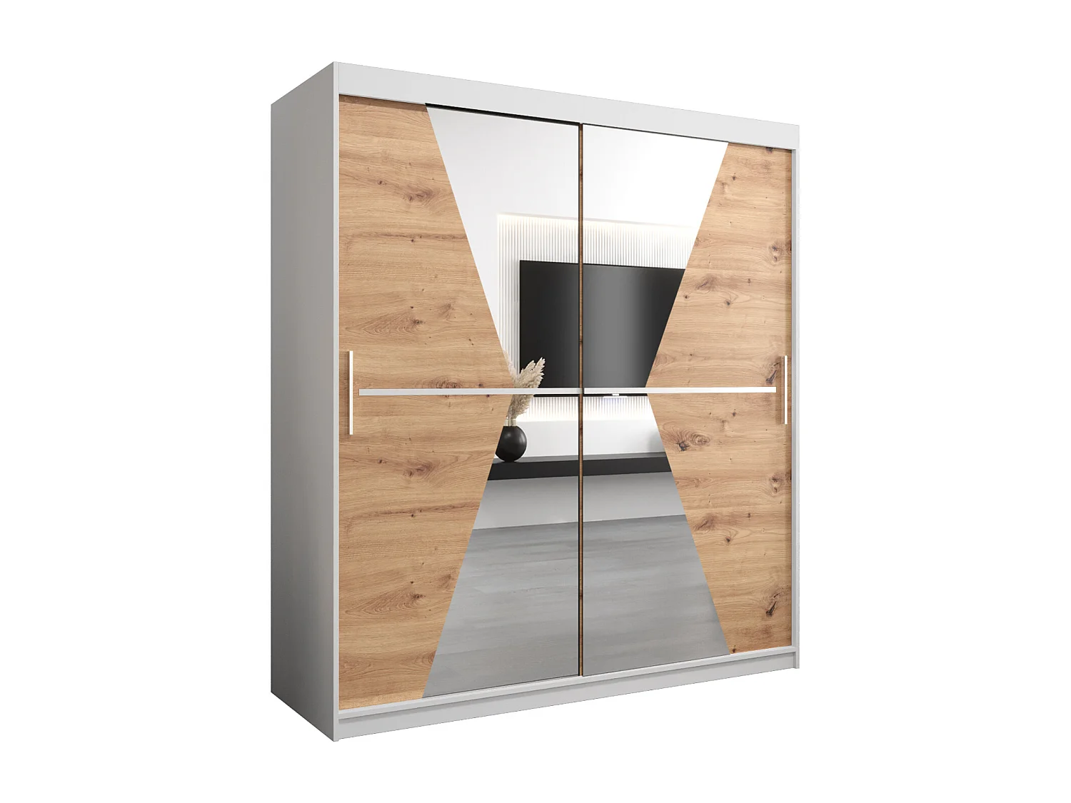 Schwebetürenschrank Maroko 200/180/62 2-Türig (Weiß/Artisan)