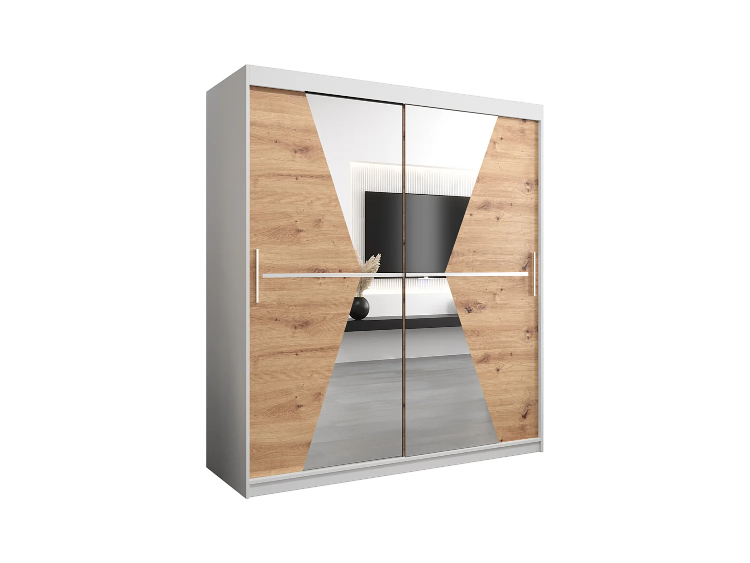 Armoire Maroko À Portes Coulissantes 200/180/62 2 portes (Blanc/Artisan)