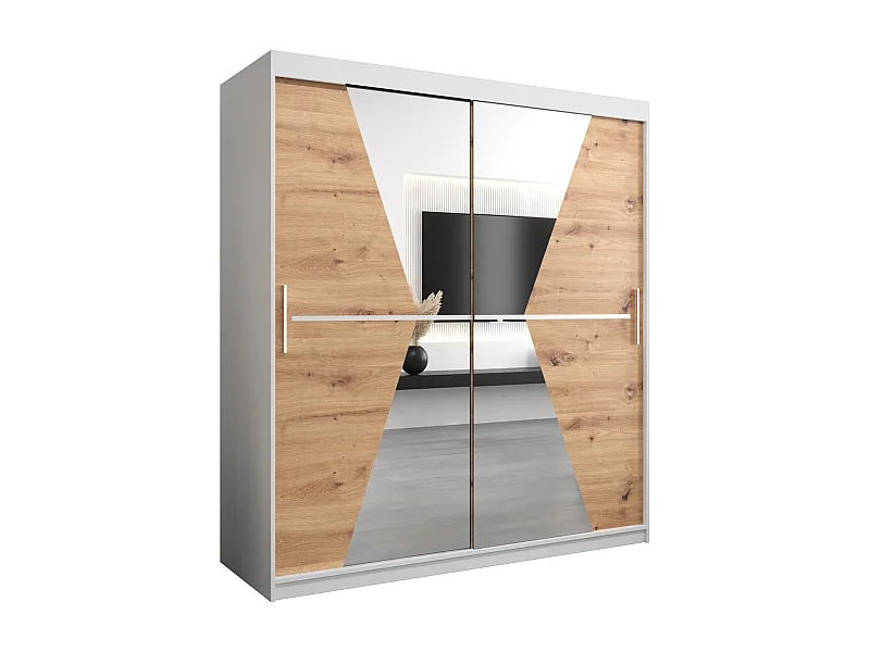 Armoire Maroko À Portes Coulissantes 200/180/62 2 portes (Blanc/Artisan)