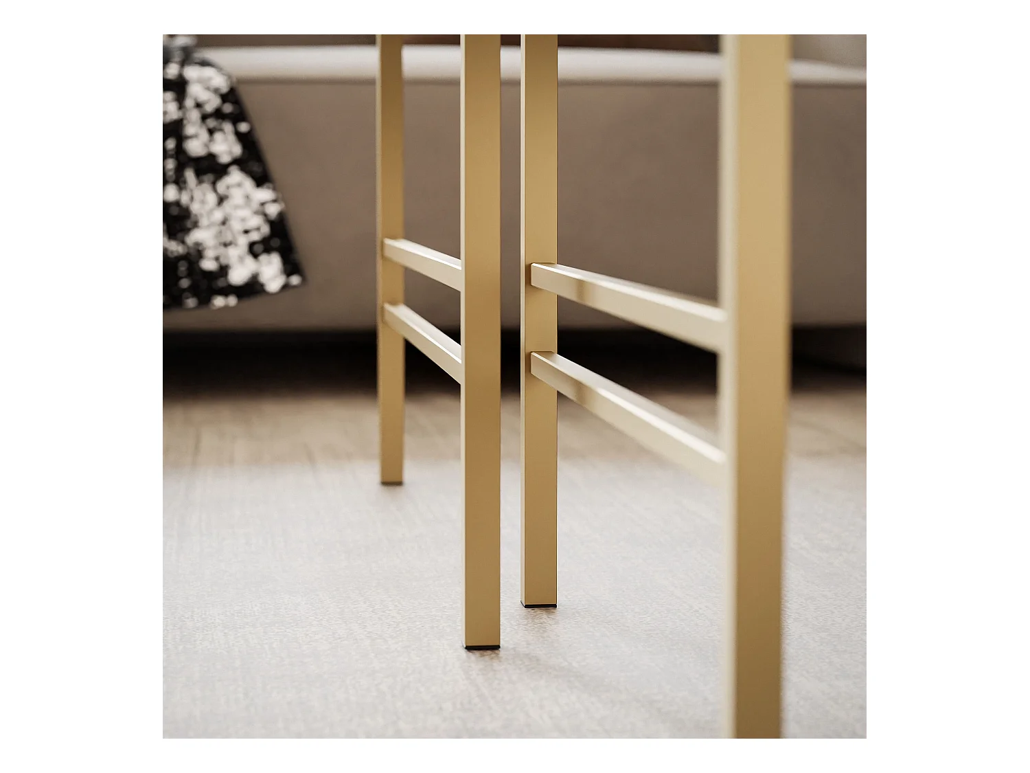 Table basse gigogne 2en1 BlancBrillant, armature en or mat